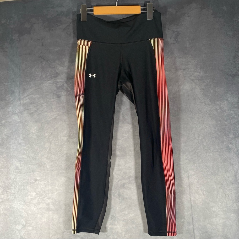 Under Armour‎ Womens Medium Heat Gear Compression Leggings Black Side Striped